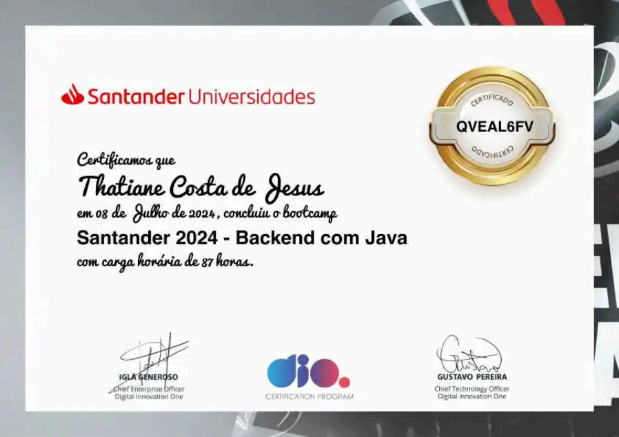 Certificado Backend Java Santander